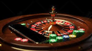 Roulette wheel display with betting grid and chip selector on Dream Gaming table